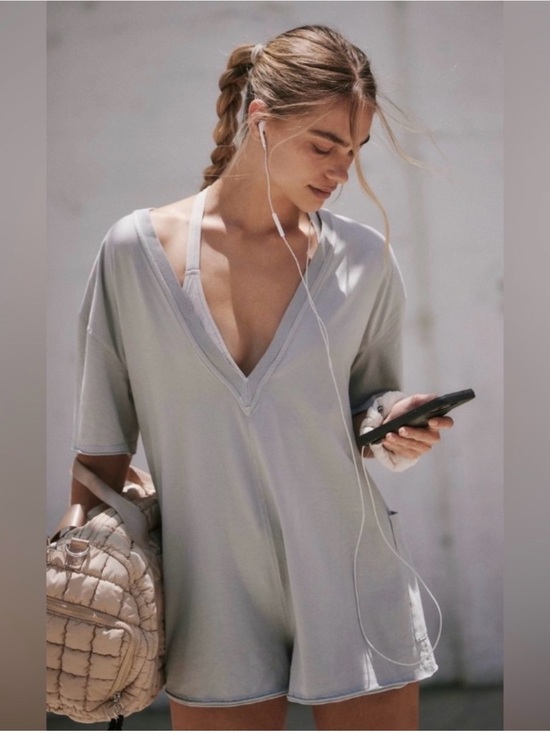 FP Movement by Free People Pants - Free People FP Movement Hot Shot Tee Romper in Beach Fog XS